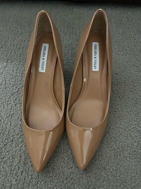 Chelsea & Violet Patent Nude Pointed-Toe Pumps